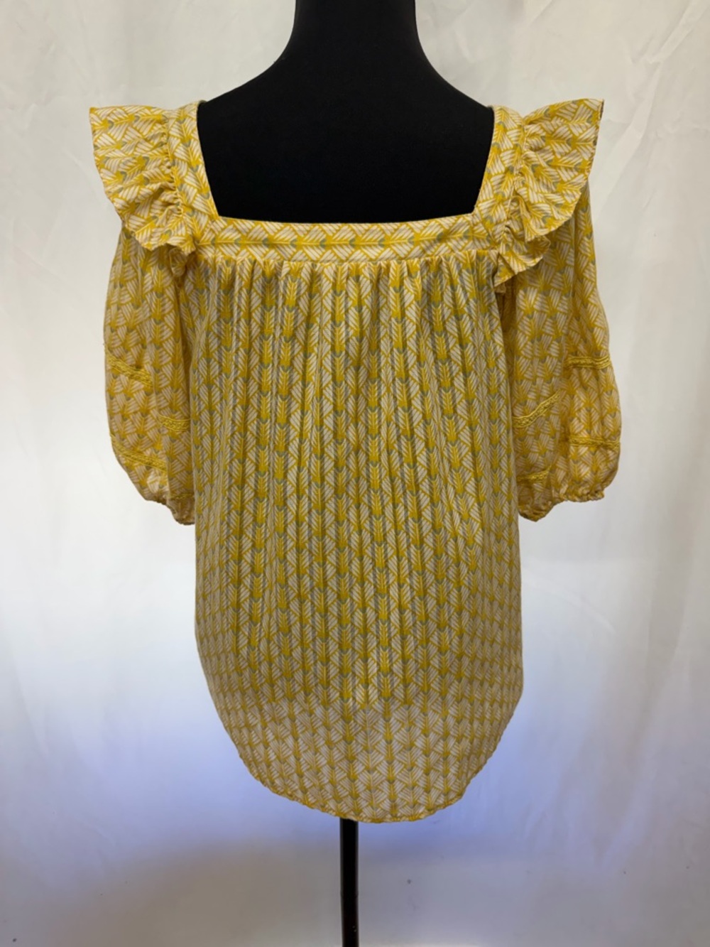 Hayden LA M Yellow Floral Square Neck Puff Sleeve Blouse Boho Cottagecore - Picture 3 of 5